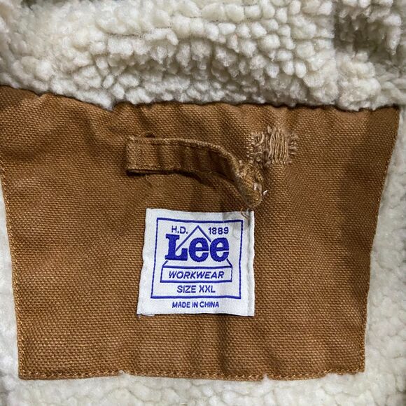 Lee Vintage 90s Workwear Full Zip Canvas Brown Sherpa Lined Trucker Jacket XXL - Picture 10 of 12